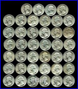 90% SILVER WASHINGTON QUARTERS ROLL OF (40 Coins) CIRCULATED