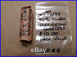 90% Silver 40 Washington Quarters $10 Face Value Full Roll FREE PRIORITY Lot#4/5