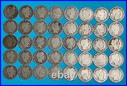 90% Silver Barber Quarter Roll Lot of 40 Coins ALL 1890s Estate Lot Blue