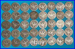 90% Silver Barber Quarter Roll Lot of 40 Old US Coins Estate Starter Lot -Blue