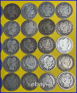 90% Silver Barber Quarter Roll Lot of 40 Old US Coins Good+ Estate Lot Yellow