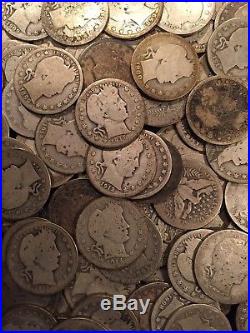 90% Silver Barber Quarters 40-Coin Roll Circulated $10 Face Value Full Dates