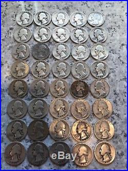 90% Silver Pre 1964 Quarters 4 Rolls & 3 Dime Rolls (1 Mercury) $55 Face