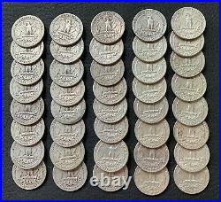 90% Silver Roll 40 U. S. Washington Quarters 1934 To 1964