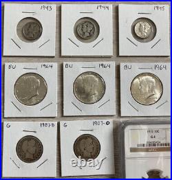 90% Silver US Mercury Barber Walking Liberty Coins NGC 6.75 Face Almost $10 Roll