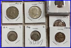 90% Silver US Mercury Barber Walking Liberty Coins NGC 6.75 Face Almost $10 Roll