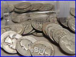 90% Silver US quarters 1964 or earlier. 900 Fine Silver Lot Roll of 40 Coins