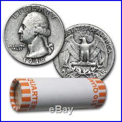 90% Silver Washington Quarters 40-Coin Roll Avg Circ SKU #5194