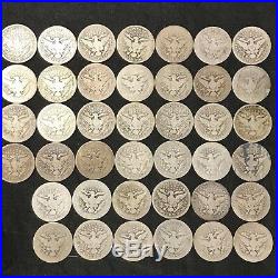 BARBER QUARTER ROLL 40 COINS $10 FACE VALUE GREAT MIX! 1898-1909 #r58c
