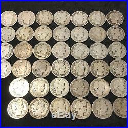 BARBER QUARTER ROLL 40 COINS $10 FACE VALUE GREAT MIX! 1898-1916 #r58d