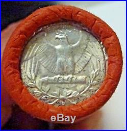 BJSTAMPS OBW Shotgun Roll of 1961 D 90% Silver Quarters BU Coins
