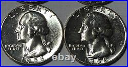 BU1958p Roll Silver Washington Quarters With 2 Type B Reverse Proofs Verify FS-901
