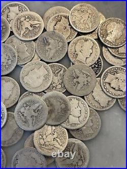 Barber Quarter Full Roll Full Dates 40 Coins 90% Silver