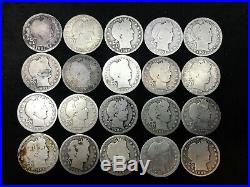 Barber Quarter Half Roll 90% Silver $5 Face 20 Circulated Mixed Date US Coin Lot