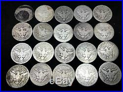 Barber Quarter Half Roll 90% Silver $5 Face 20 Circulated Mixed Date US Coin Lot