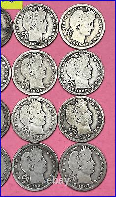 Barber Quarter Lot Roll of 20 SILVER Coins 90% Silver Quarters Lot #BQ180