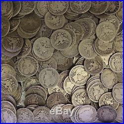 Barber Quarter Roll 90% Silver $10 Face 40 Circulated Mixed Date US Coin Lot