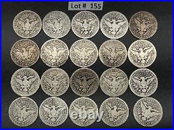 Barber Quarter Roll Lot of 20 Old US Coins 90% Silver Estate Sale Lot#155