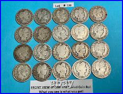 Barber Quarter Roll Lot of 20 Old US Coins 90% Silver Estate Sale Lot#530