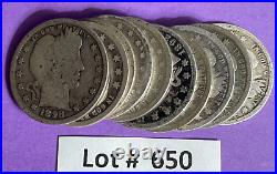Barber Quarter Roll Lot of TEN (10) SILVER Coins 1892-1899 Estate Sale #650