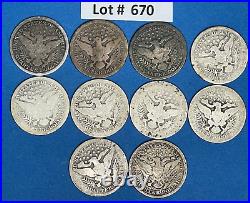 Barber Quarter Roll Lot of TEN (10) SILVER Coins 1892-1900 Estate Sale #670