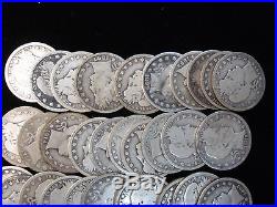 Barber Quarters Full Roll Of 40 Mixed Above Average Coins 90% Silver