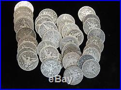 Barber Quarters Full Roll Of 40 Mixed Above Average Coins 90% Silver