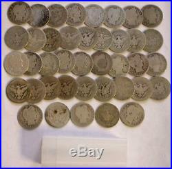 Barber SILVER Quarters With Dates Roll of 40 Coins = $10 Face Value #M118