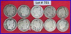 Barber Silver Quarter Lot Roll of Ten (10) Circulated Coins 1892-1899 #721