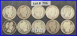 Barber Silver Quarter Lot Roll of Ten (10) Circulated Silver Coins #706
