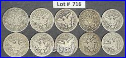 Barber Silver Quarter Lot Roll of Ten (10) Circulated Silver Coins #716