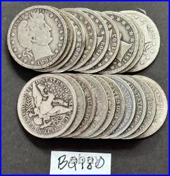 Barber Silver Quarters Lot Roll of 20 Coin 90% Silver Barber Quarters #BQ180