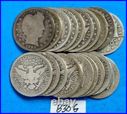 Barber Silver Quarters Lot Roll of 20 Coins 1893-1916 Silver Quarter Lot #B30G