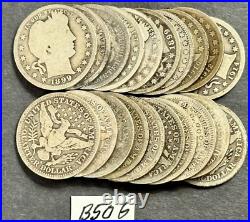 Barber Silver Quarters Lot Roll of 20 Coins 1894-1916 Silver Quarter Lot #B50G
