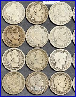 Barber Silver Quarters Lot Roll of 20 Coins 1894-1916 Silver Quarter Lot #B50G