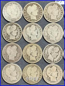 Barber Silver Quarters Roll Lot of 20 Coins 1893-1916 Silver Quarter Lot #B40G