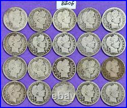 Barber Silver Quarters Roll Lot of 20 Coins 1899-1915 Silver Quarter Lot #B20G