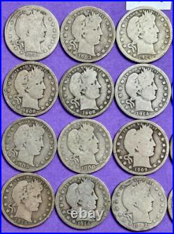 Barber Silver Quarters Roll Lot of 20 Coins 1899-1915 Silver Quarter Lot #B20G