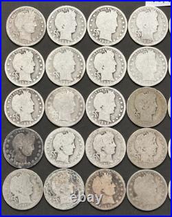 Barber Silver Quarters Roll of 40 Coins 90% Silver Barber Quarter Roll BQ130