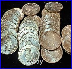 CANADA Partial ROLL OF BU $10 QUEEN ELIZABETH II 1961 SILVER Quarters