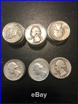 Circulated, Assorted Roll of 40 Silver Washington Quarters