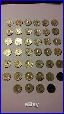 Complete Roll Lot of (40) 90% Silver Washington Quarter U. S. Mint Various Dates