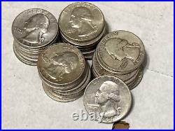Estate Lot 40 Washington Silver Quarters 90% Roll $10 Face Value Coins 1935-64