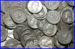 FOUR (4) ROLLS OF WASHINGTON QUARTERS (1932-64) 90% Silver (160 Coins) A80