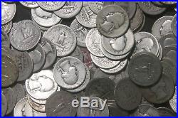 FOUR (4) ROLLS OF WASHINGTON QUARTERS 90% Silver (160 Coins) WORN A26