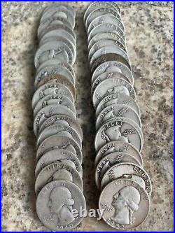 FULL DATES Washington Quarters 90% Silver Roll Of 40 US Coins $10 Face Value