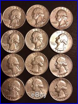 Forty silver Washington quarters forty (40) coin roll 50s &60s