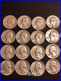 Forty silver Washington quarters forty (40) coin roll 50s &60s