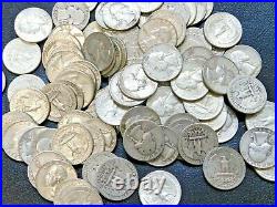 Full Roll $10 Face Value 90% Silver Washington Quarters 40 silver coins mixed