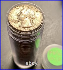 Full Roll 40 Coins 90% Silver Washington Quarters Choice AU, Some BU Most 1964